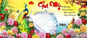 Tranh chim công màu trắng chữ cha mẹ 3d