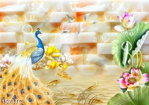 Tranh chim công nền gải ngọc hoa Sen