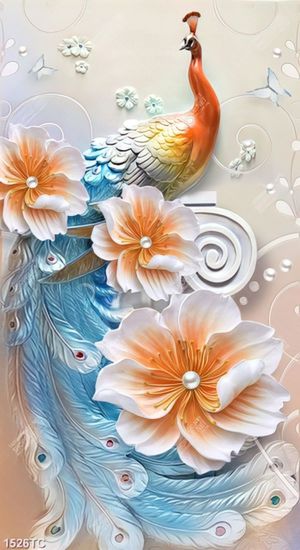 Tranh lụa 3D chim công và hoa
