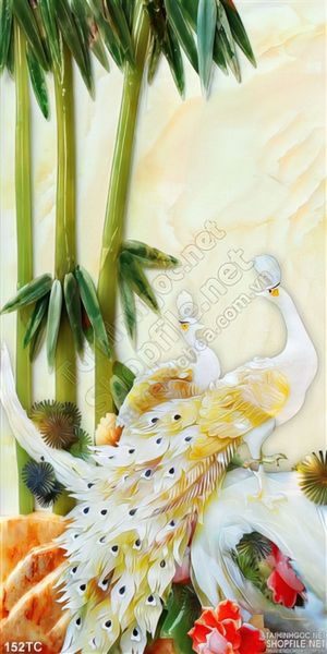 Tranh chim công 3d giả ngọc và cây tre khổ dọc in uv