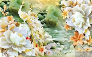 Tranh chim công hoa mẫu đơn giả ngọc 3d