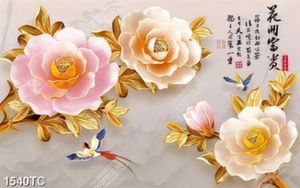 Tranh 3D hoa mẫu đơn thư pháp đẹp