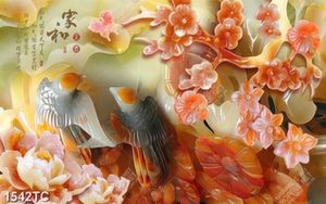 Tranh 3D hoa mai và chim uyên ương giả ngọc