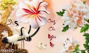 Tranh chim Hạc và hoa mẫu đơn
