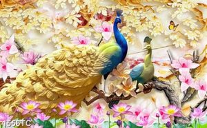Tranh chim công nền hoa mộc lan