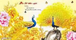 Tranh chim công và thư pháp Phu Thê Viên Mãn