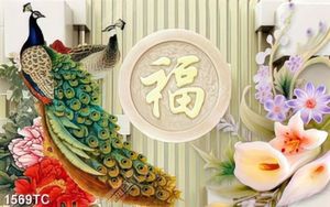 Tranh chim công và hoa giả ngọc in kính đẹp