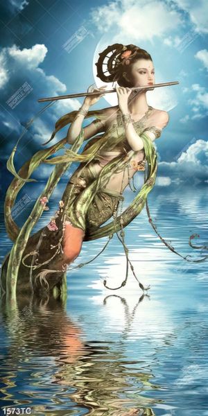 Tranh nàng tiên thổi sáo trên nước