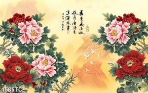 Tranh thư pháp và hoa mẫu đơn