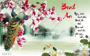 Tranh chim công bình an in uv khổ psd