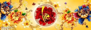 Tranh tài lộc hoa mẫu đơn và chữ thư pháp