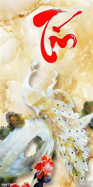 Tranh chim công 3d giả ngọc chữ tín