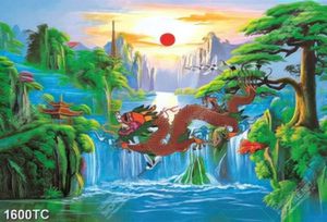Tranh sơn dầu phong thủy thác nước và rồng
