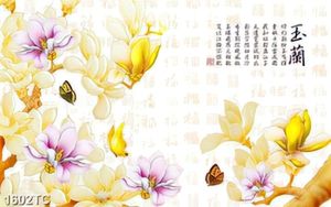Tranh thư pháp chữ Trung Hoa và hoa mộc lan