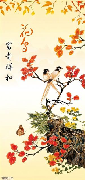 Tranh chim và cây mùa xuân