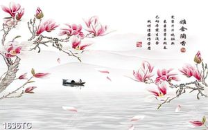 Tranh hoa mộc lan và thư pháp in dán tường đẹp