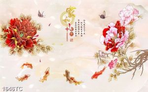 Tranh hoa mẫu đơn và cá chép chất lượng cao