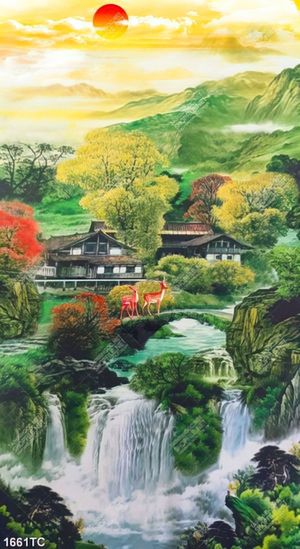 Tranh cảnh ngôi nhà trên thác nước