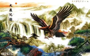 Tranh thác nước phong thủy và chim đại bàng
