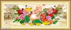 Tranh hoa mẫu đơn và Phật Di Lặc