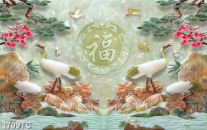 Tranh gỉa ngọc đôi Hạc đối xứng