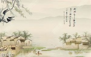 Tranh phong cảnh nhà cổ trên sông