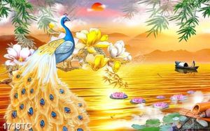 Tranh tà lộc chim công lúc hoàng hôn