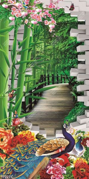Tranh 3D chim công và hoa mẫu đơn