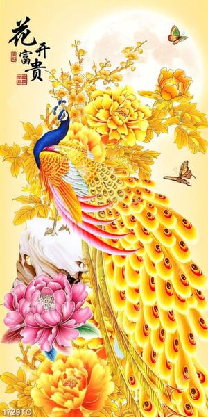Tranh tài lộc chim công vàng