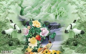 Tranh gải ngọc chim Hạc và hoa mẫu đơn