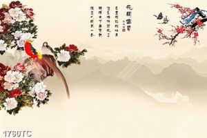 Tranh chim uyên ương và hoa mẫu đơn