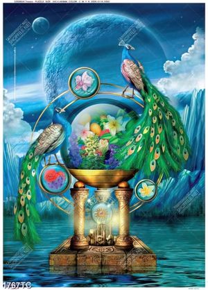 Tranh lụa đôi chim công huyền ảo