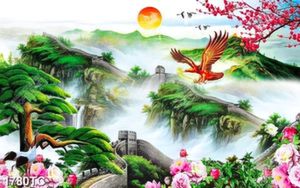Tranh sơn dầu cây tùng và vạn lý trường thành