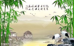 Tranh cây tre và nền phong cảnh