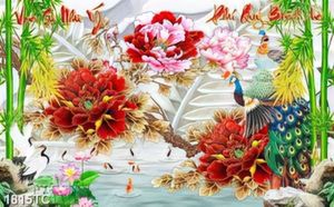 Tranh chim công, mẫu đơn và tre