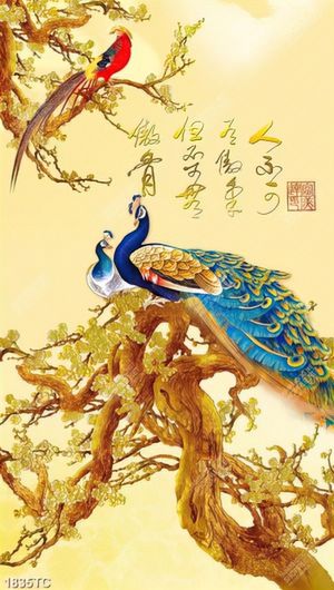 Tranh tài lộc đôi chim công