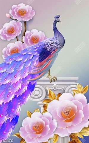 Tranh lụa 3D chim công