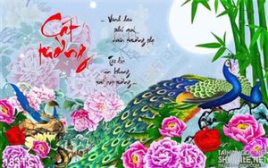 Tranh chim công cát tường và ánh trăng đẹp in uv