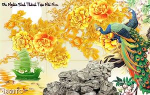 Tranh tài lộc chim công và mẫu đơn
