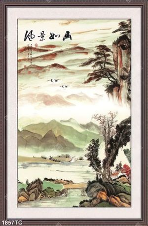 Tranh phong cảnh và chim hạc
