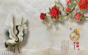 Tranh chim Hạc và hoa mẫu đơn
