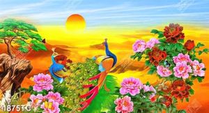 Tranh chim công vào lúc hoàng hôn