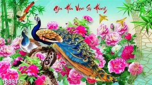 Tranh hoa mẫu đơn và chim công