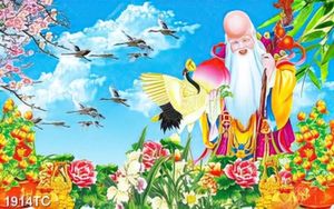 Tranh ông Thọ và hoa mẫu đơn