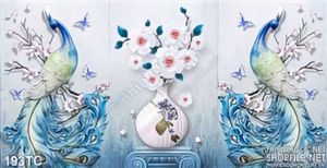 Tranh chim công phù điêu và bình hoa wall 3d in uv