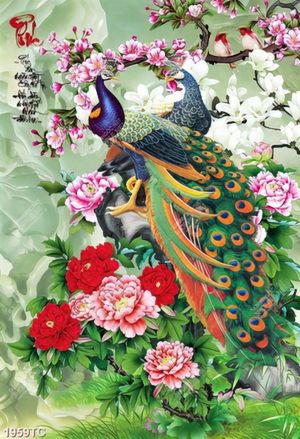 Tranh thư pháp chữ Phúc và chim công
