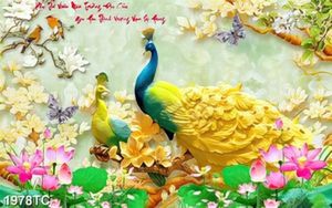 Tranh chim công và hoa Sen