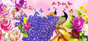 Tranh chim công và hoa hồng