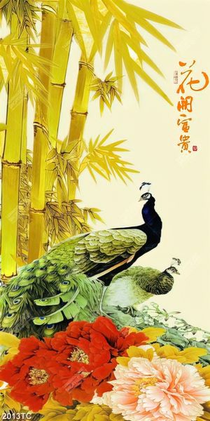 Tranh chim công và cây trúc