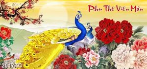 Tranh chim công và hoa đào